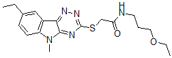 CAS 登录号：603946-81-2， N-(3-乙氧基丙基)-2-[(8-乙基-5-甲基-5H-1,2,4-三嗪并[5,6-b]吲哚-3-基)硫代]-乙酰胺