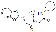 CAS 登录号：606098-44-6， 2-(2-苯并恶唑基硫基)-N-[2-(环己基氨基)-2-氧代乙基]-N-环丙基-乙酰胺