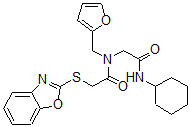 CAS 登录号：606098-48-0， 2-(2-苯并恶唑基硫基)-N-[2-(环己基氨基)-2-氧代乙基]-N-(呋喃-2-基甲基)-乙酰胺