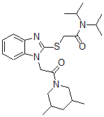 CAS 登录号：606117-52-6， 2-[[1-[2-(3,5-二甲基-哌啶-1-基)-2-氧代乙基]-1H-苯并[d]咪唑-2-基]硫代]-N,N-二(异丙基)-乙酰胺