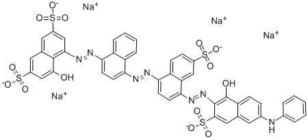 CAS 登录号：6252-57-9， 4-羟基-5-((4-((4-((1-羟基-6-(苯基氨基)-3-磺酸基-2-萘基)偶氮)-6-磺酸基萘基)偶氮)萘基)偶氮)萘-2,7-二磺酸四钠盐