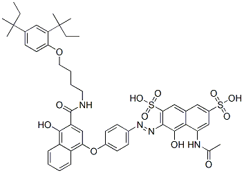 CAS 登录号：63217-28-7， 5-(乙酰氨基)-3-[[4-[[3-[[[4-[2,4-二(叔-戊基)苯氧基]丁基]氨基]羰基]-4-羟基-1-萘基]氧基]苯基]偶氮]-4-羟基萘-2,7-二磺酸