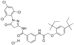 CAS 登录号：63217-46-9， 3-[[[2,4-二(叔-戊基)苯氧基]乙酰基]氨基]-N-[4,5-二氢-5-氧代-1-(2,4,6-三氯苯基)-1H-吡唑-3-基]苯甲酰胺单盐酸盐