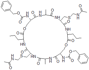 CAS#: 63519-99-3, Benzyl N-[6,19-Bis(Acetamidomethylsulfanylmethyl)-9,22-Dimethyl-2,5,8, 11,15,18,21,24-Octaoxo-25-Phenylmethoxycarbonylamino-3,16-Dipropyl-1,1 4-Dioxa-4,7,10,17,20,23-Hexazacyclohexacos-12-Yl]Carbamate