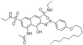 CAS 登录号：63870-36-0， N-[7-[[4-(癸基氧基)苯基]偶氮]-3,6-二[(乙基氨基)磺酰基]-8-羟基-1-萘基]-乙酰胺