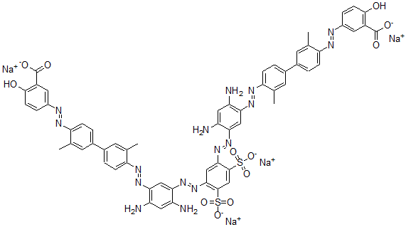 CAS#: 6471-42-7, 3,3'-[(4,6-Disulfo-1,3-phenylene)bis[azo(4,6-diamino-3,1-phenylene)azo(3,3'-dimethyl[1,1'-biphenyl]-4',4-diyl)azo]]bis[6-hydroxy-Benzoic acid) tetrasodium salt