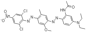CAS 登录号：65059-84-9， N-[2-[[4-[(2,6-二氯-4-硝基苯基)偶氮]-2-甲氧基-5-甲基苯基]偶氮]-5-(二乙基氨基)苯基]-乙酰胺