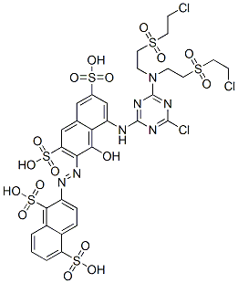 CAS 登录号：65180-62-3， 2-[[8-[[4-[二[2-[(2-氯乙基)磺酰基]乙基]氨基]-6-氯-1,3,5-三嗪-2-基]氨基]-1-羟基-3,6-二磺基-2-萘基]偶氮]萘-1,5-二磺酸