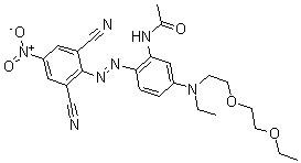 CAS 登录号：65916-12-3， N-[2-[(2,6-二氰基-4-硝基苯基)偶氮]-5-[[2-(2-乙氧基乙氧基)乙基]乙基氨基]苯基]-乙酰胺