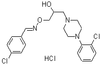 CAS 登录号：67568-62-1， 4-氯-苯甲醛 O-[3-[4-(2-氯苯基)-1-哌嗪基]-2-羟基丙基]肟盐酸盐(1:1)