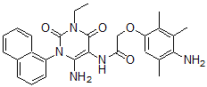 CAS 登录号：676148-77-9， N-[6-氨基-3-乙基-1,2,3,4-四氢-1-(1-萘基)-2,4-二氧代-嘧啶-5-基]-2-(4-氨基-2,3,5-三甲基苯氧基)-乙酰胺