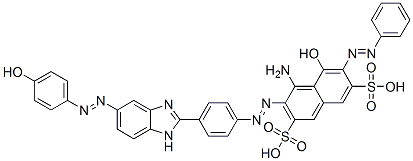 CAS#: 67846-55-3, 4-Amino-5-Hydroxy-3-[[4-[5-[(4-Hydroxyphenyl)Azo]-1H-Benzimidazol-2-Yl]Phenyl]Azo]-6-(Phenylazo)Naphthalene-2,7-Disulphonic Acid