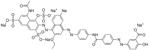 CAS 登录号：6859-12-7， 5-((4-(((4-((4-((8-(乙酰氨基)-1-羟基-3,6-二磺酸基-2-萘基)偶氮)-3-乙氧基-7-磺酸基-1-萘基)偶氮)苯基)氨基)羰基)苯基)偶氮)水杨酸四钠