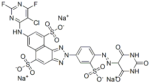 CAS 登录号：68957-39-1， 7-[(5-氯-2,6-二氟嘧啶-4-基)氨基]-2-[4-[(六氢-2,4,6-三氧代嘧啶-5-基)偶氮]-3-磺酸基苯基]-2H-萘并[1,2-d]三唑-5,9-二磺酸三钠