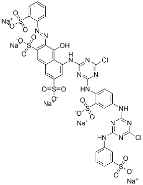 CAS 登录号：68991-99-1， 5-[[4-氯-6-[[4-[[4-氯-6-[(3-磺基苯基)氨基]-1,3,5-三嗪-2-基]氨基]-2-磺基苯基]氨基]-1,3,5-三嗪-2-基]氨基]-4-羟基-3-[(2-磺基苯基)偶氮]-2,7-萘二磺酸五钠盐