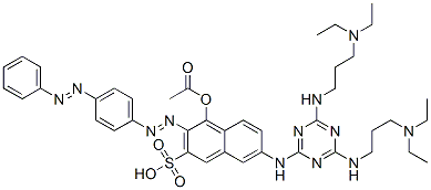CAS#: 71032-95-6, 7-[[4,6-Bis[[3-(Diethylamino)Propyl]Amino]-1,3,5-Triazin-2-Yl]Amino]-4-Hydroxy-3-[[p-(Phenylazo)Phenyl]Azo]Naphthalene-2-Sulphonic Acid Monoacetate