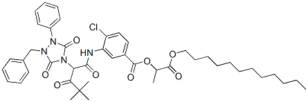 CAS#: 71297-15-9, 3-[2-(1-Benzyl-3,5-Dioxo-2-Phenyl-1,2,4-Triazolidin-4-Yl)-4,4-Dimethyl-3-Oxovalerylamino]-4-Chlorobenzoic Acid 1-Dodecyloxycarbonylethyl Ester