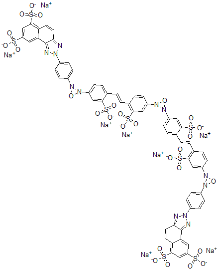 CAS 登录号：71701-34-3， 2,2'-[2,3-氧杂二氮杂环丙烷二基二[(2-磺基-4,1-亚苯基)-2,1-乙烯二基(3-磺基-4,1-亚苯基)-3,2-氧杂二氮杂环丙烷二基-4,1-亚苯基]]二-2H-萘并[1,2-d]三唑-6,8-二磺酸八钠盐