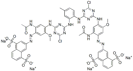CAS#: 72906-25-3, Tetrasodium 3,3'-[(4-Methyl-1,2-Phenylene)Bis[Imino(6-Chloro-1,3,5-Triazine-4,2-Diyl)Imino[2-(Acetylamino)-5-Methoxy-4,1-Phenylene]Azo]]Bisnaphthalene-1,5-Disulphonate