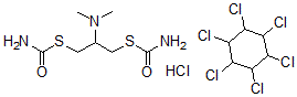 CAS 登录号：72907-72-3， 硫代氨基甲酸 S,S'-(2-(二甲基氨基)-1,3-丙烷二基)酯单盐酸盐与(1alpha,2alpha,3beta,4alpha,5alpha,6beta)-1,2,3,4,5,6-六氯环己烷的混合物