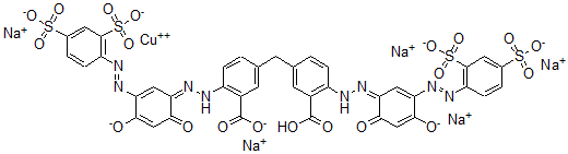 CAS#: 73297-25-3, Copper Pentasodium 5-[[3-Carboxylato-4-[(2Z)-2-[3-(2,4-Disulfonatophenyl)Diazenyl-4-Oxido-6-Oxo-1-Cyclohexa-2,4-Dienylidene]Hydrazinyl]Phenyl]Methyl]-2-[(2E)-2-[3-(2,4-Disulfonatophenyl)Diazenyl-4-Hydroxy-6-Oxo-1-Cyclohexa-2,4-Dienylidene]Hydrazinyl]Benzoate