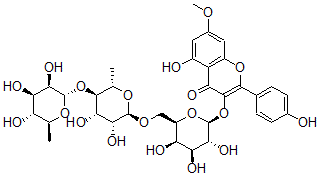 CAS#: 73519-10-5, 3-[(2S,3R,4S,5R,6R)-6-[[(2R,3R,4S,5R,6S)-3,4-Dihydroxy-6-Methyl-5-[(2S,3R,4R,5R,6S)-3,4,5-Trihydroxy-6-Methyloxan-2-Yl]Oxyoxan-2-Yl]Oxymethyl]-3,4,5-Trihydroxyoxan-2-Yl]Oxy-5-Hydroxy-2-(4-Hydroxyphenyl)-7-Methoxychromen-4-One