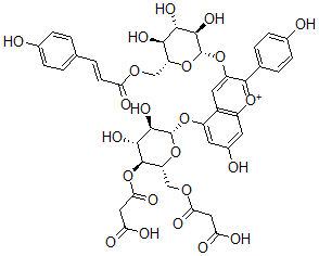 CAS#: 73545-87-6, 3-[(2R,3S,4R,5R,6S)-4,5-Dihydroxy-6-[7-Hydroxy-2-(4-Hydroxyphenyl)-3-[(2S,3R,4S,5S,6R)-3,4,5-Trihydroxy-6-[[(E)-3-(4-Hydroxyphenyl)Prop-2-Enoyl]Oxymethyl]Oxan-2-Yl]Oxychromenylium-5-Yl]Oxy-2-[(3-Hydroxy-3-Oxopropanoyl)Oxymethyl]Oxan-3-Yl]Oxy-3-Oxopropanoic Acid
