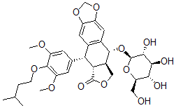 CAS#: 73839-74-4, (5R,5aR,8aR,9R)-5-(4-Isopentyloxy-3,5-Dimethoxy-Phenyl)-9-[(2R,3R,4S,5S,6R)-3,4,5-Trihydroxy-6-(Hydroxymethyl)Tetrahydropyran-2-Yl]Oxy-5a,8,8a,9-Tetrahydro-5H-Isobenzofurano[5,6-f][1,3]Benzodioxol-6-One