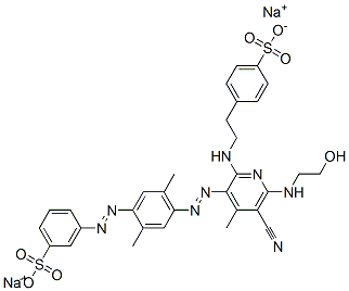 CAS 登录号：74499-55-1， 4-[2-[[5-氰基-3-[2,5-二甲基-4-(3-磺酸苯基)偶氮苯基]偶氮-6-(2-羟基乙基氨基)-4-甲基吡啶-2-基]氨基]乙基]苯磺酸二钠