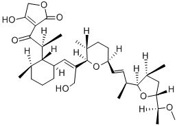 CAS 登录号：75139-06-9， 5-羟基-4-[(2S)-2-[(1S,2S,6R)-2-[(E)-3-羟基-2-[(2R,3R,6S)-6-[(E,3S)-3-[(3S,5R)-5-[(1S)-1-甲氧基乙基]-3-甲基四氢呋喃-2-基]丁-1-烯基]-3-甲基四氢吡喃-2-基]丙-1-烯基]-6-甲基环己基]丙酰]呋喃-3-酮
