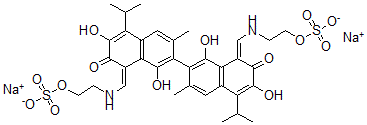 CAS 登录号：76500-07-7， 2-[[(Z)-[7-[(8Z)-1,6-二羟基-3-甲基-7-氧代-5-丙-2-基-8-[(2-磺酸氧基乙基氨基)亚甲基]萘-2-基]-3,8-二羟基-6-甲基-2-氧代-4-丙-2-基萘-1-亚基]甲基]氨基]乙基硫酸酯二钠盐