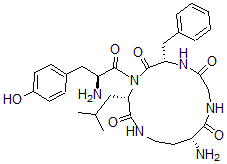 CAS 登录号：77171-72-3， (3S,6S,12R)-12-氨基-4-[(2S)-2-氨基-3-(4-羟基苯基)丙酰]-3-(2-甲基丙基)-6-(苯基甲基)-1,4,7,10-四氮杂环十四烷-2,5,8,11-四酮