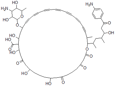 CAS 登录号：77215-53-3， (23E,25E,27E,29E,31E,33E,35E)-22-(4-氨基-3,5-二羟基-6-甲基四氢吡喃-2-基)氧基-38-[7-(4-氨基苯基)-5-羟基-4-甲基-7-氧代庚烷-2-基]-10,14,18,20-四羟基-37-甲基-2,4,8,16-四氧代-1-氧杂环三十八碳-23,25,27,29,31,33,35-七烯-19-羧酸
