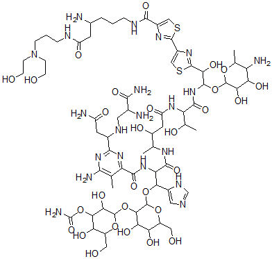 CAS#: 77368-69-5, [2-[2-[2-[[6-Amino-2-[3-amino-1-[(2,3-diamino-3-oxopropyl)amino]-3-oxopropyl]-5-methylpyrimidine-4-carbonyl]amino]-3-[[5-[[1-[[2-[4-[4-[[4-amino-6-[3-[bis(2-hydroxyethyl)amino]propylamino]-6-oxohexyl]carbamoyl]-1,3-thiazol-2-yl]-1,3-thiazol-2-yl]-1-(5-amino-3,4-dihydroxy-6-methyloxan-2-yl)oxy-2-hydroxyethyl]amino]-3-hydroxy-1-oxobutan-2-yl]amino]-3-hydroxy-5-oxopentan-2-yl]amino]-1-(1H-imidazol-5-yl)-3-oxopropoxy]-4,5-dihydroxy-6-(hydroxymethyl)oxan-3-yl]oxy-3,5-dihydroxy-6-(hydroxymethyl)oxan-4-yl] carbamate