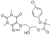 CAS 登录号：77444-81-6， [3-(1,3-二甲基-2,6-二氧代嘌呤-7-基)-2-羟基丙基]2-(4-氯苯氧基)-2-甲基丙酸酯
