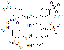 CAS 登录号:77630-54-7, 6-次氮基-5-(4-硝基-2-氧代苯基)偶氮-2-萘磺酸钴三钠
