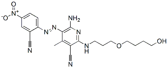 CAS 登录号：77737-03-2， 6-氨基-5-(2-氰基-4-硝基苯基)偶氮-2-[3-(4-羟基丁氧基)丙基氨基]-4-甲基吡啶-3-甲腈