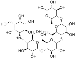 CAS 登录号：78025-06-6， 4-[5-[5-[3,4-二羟基-6-甲基-5-[[2,3,4,6-四羟基-5-(羟基甲基)环己基]氨基]四氢吡喃-2-基]氧基-3,4-二羟基-6-(羟基甲基)四氢吡喃-2-基]氧基-3,4-二羟基-6-(羟基甲基)四氢吡喃-2-基]氧基-2,3,5,6-四羟基己醛