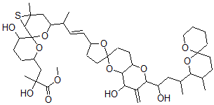 CAS 登录号：78111-16-7， 2-羟基-3-[5'-羟基-3-[(E)-4-[4-羟基-2-[1-羟基-3-(3-甲基-1,7-二氧杂螺[5.5]十一烷-2-基)丁基]-3-亚甲基螺[4a,7,8,8a-四氢-4H-吡喃并[5,6-b]吡喃-6,5'-四氢呋喃]-2'-基]丁-3-烯-2-基]-1-甲基螺[4-氧杂-7-硫杂双环[4.1.0]庚烷-5,6'-四氢吡喃]-2'-基]-2-甲基丙酸甲酯