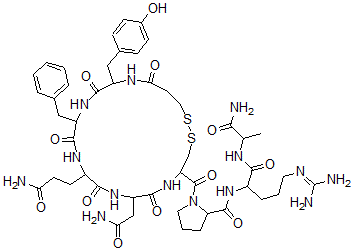 CAS 登录号：78338-40-6， 1-[7-(2-氨基-2-氧代乙基)-10-(3-氨基-3-氧代丙基)-16-[(4-羟基苯基)甲基]-6,9,12,15,18-五氧代-13-(苯基甲基)1,2-二硫杂-5,8,11,14,17-五氮杂环二十烷-4-羰基]-N-[1-[(1-氨基-1-氧代丙烷-2-基)氨基]-5-(二氨基亚甲基氨基)-1-氧代戊烷-2-基]吡咯烷-2-甲酰胺
