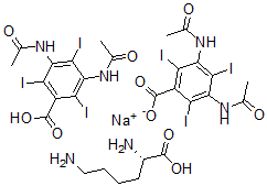 CAS 登录号：78371-64-9， L-赖氨酸与3,5-二(乙酰氨基)-2,4,6-三碘苯甲酸(1:1)与3,5-二(乙酰氨基)-2,4,6-三碘苯甲酸混合酸单钠盐的的化合物