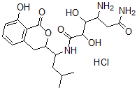CAS 登录号：78683-77-9， 4-氨基-2,3-二羟基-N-[1-(8-羟基-1-氧代异色满-3-基)-3-甲基丁基]己二酰胺盐酸盐