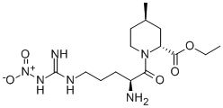 CAS 登录号：79672-38-1， [2R-[1(S*),2a,4b]]-1-[2-氨基-5-[[亚氨基(硝基氨基)甲基]氨基]-1-氧代戊基]-4-甲基-2-哌啶羧酸乙酯