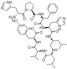 CAS 登录号：82131-82-6， (S)-N-(N-(N-(2-((N-(N-(1-D-组氨酰-L-脯氨酰)-L-苯丙氨酰)-L-组氨酰)氨基)-4-甲基戊基)-L-亮氨酰)-L-缬氨酰)-L-酪氨酸