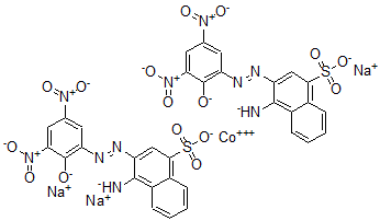 CAS 登录号:82457-28-1, (4-氨基-3-((2-羟基-3,5-二硝基苯基)偶氮)-1-萘磺酸(3-))(5-氨基-6-((2-羟基-3,5-二硝基苯基)偶氮)-1-萘磺酸(3-))-钴酸(3-)三钠