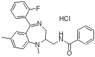 CAS#: 83736-81-6, N-[[6-(2-Fluorophenyl)-2,9-Dimethyl-2,5-Diazabicyclo[5.4.0]Undeca-5,8,10,12-Tetraen-3-Yl]Methyl]Benzamide Hydrochloride