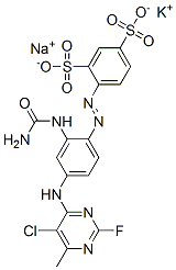 CAS 登录号：83763-55-7， 4-[[2-[(氨基羰基)氨基]-4-[(5-氯-2-氟-6-甲基-4-嘧啶基)氨基]苯基]偶氮]苯-1,3-二磺酸钾钠