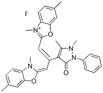 CAS#: 83803-40-1, 2-[2-(2,3-Dihydro-1,5-Dimethyl-3-Oxo-2-Phenyl-1H-Pyrazol-4-Yl)-3-(3,6-Dimethyl-3H-Benzoxazol-2-Ylidene)Prop-1-Enyl]-3,6-Dimethylbenzoxazolium Iodide