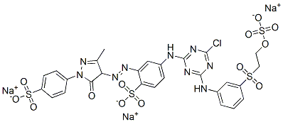 CAS#: 84000-62-4, Trisodium 4-[[4-Chloro-6-[[3-[[2-(Sulphonatooxy)Ethyl]Sulphonyl]Phenyl]Amino]-1,3,5-Triazin-2-Yl]Amino]-2-[[4,5-Dihydro-3-Methyl-5-Oxo-1-(4-Sulphonatophenyl)-1H-Pyrazol-4-Yl]Azo]Benzenesulphonate