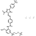 CAS#: 84145-46-0, Hydrogen sodium 4-({4-[(2-methoxy-5-{[2-(sulfonatooxy)ethyl]sulfonyl}phenyl)carbamoyl]phenyl}diazenyl)-5-oxo-1-(4-sulfonatophenyl)-4,5-dihydro-1H-pyrazole-3-carboxylate (1:2:1)